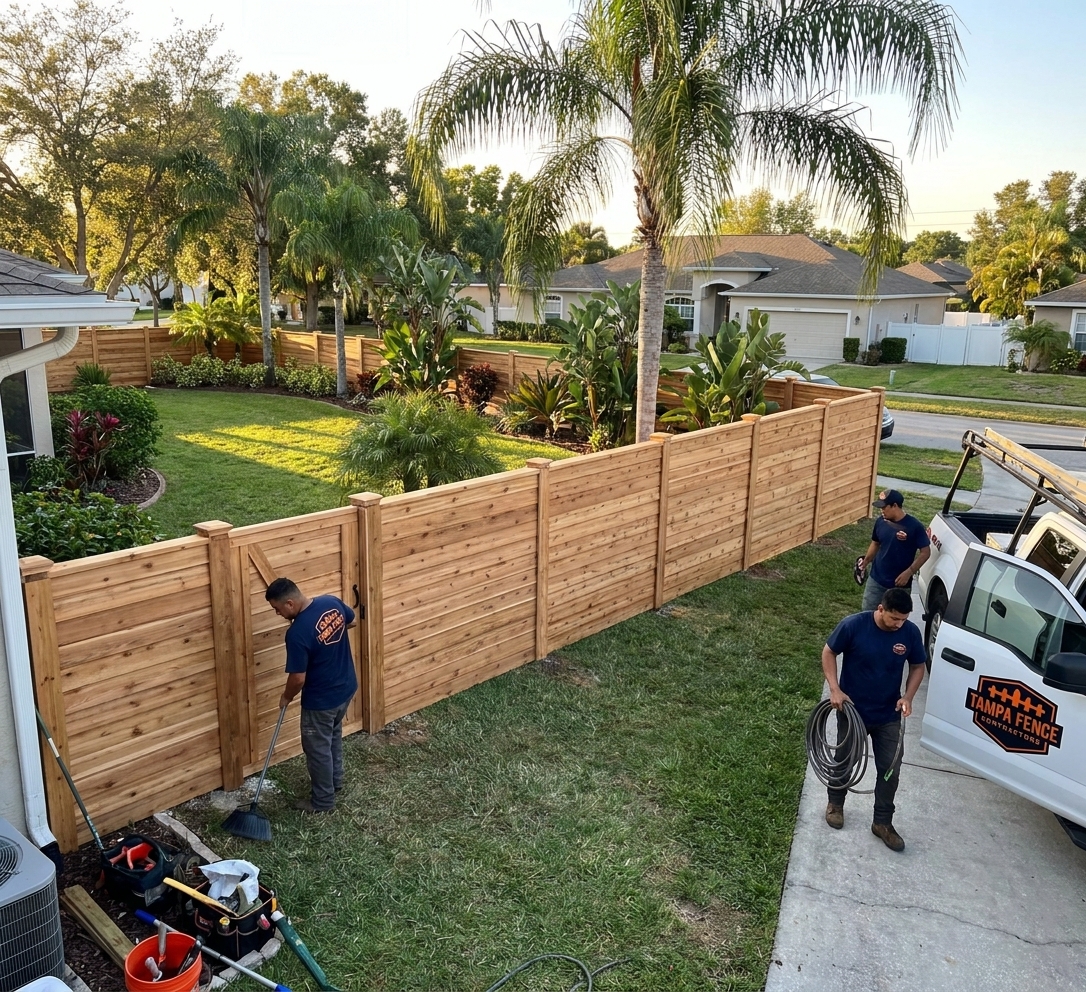 Custom wood privacy fence installed in a Tampa, Florida backyard