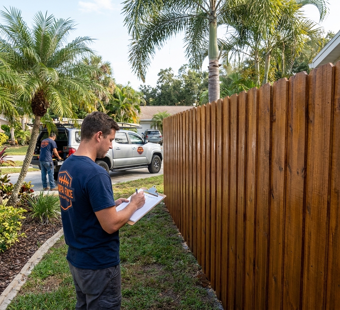 Freshly repaired fence in Temple Terrace after storm damage